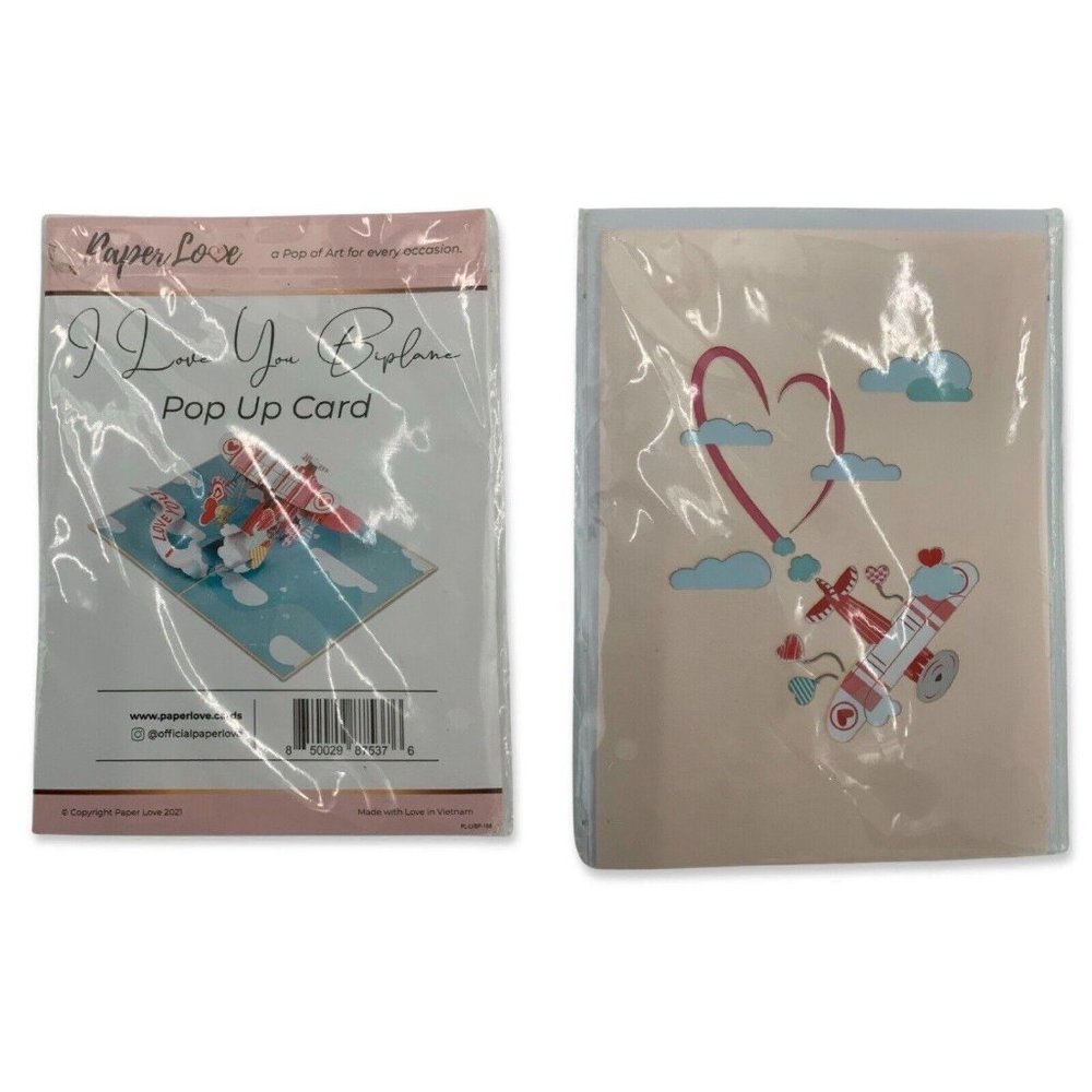 3D Pop Up Card I Love You Biplane Valentines Day Mothers Day Birthday Day 5 x 7